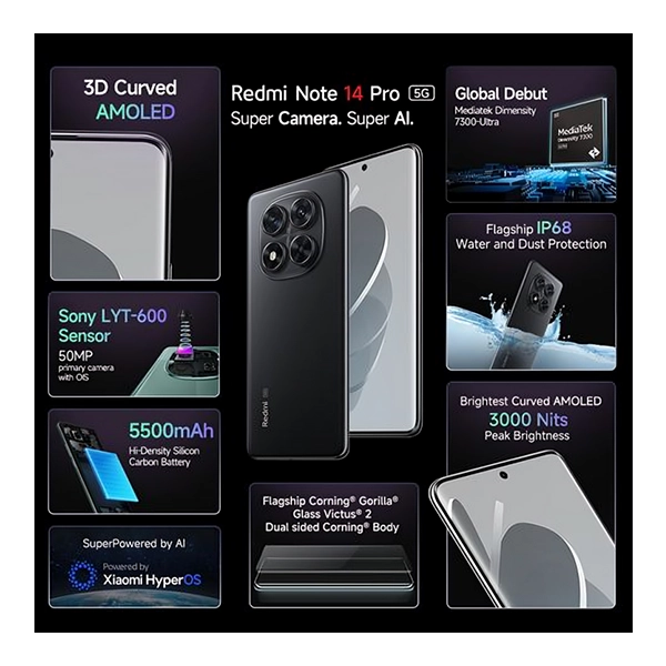 Redmi Note 14 Pro Plus 5G (8 GB RAM, 256 GB, Titan Black)
